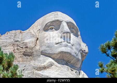 Una vista di George Washington sul Monte Rushmore National Memorial, South Dakota. Foto Stock