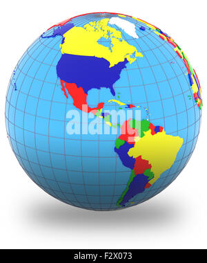 Americhe, politico mappa del mondo con i paesi in quattro colori, isolato su sfondo bianco. Foto Stock