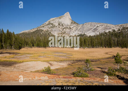 Cattedrale di picco e prati da cattedrale laghi, il Parco Nazionale di Yosemite Foto Stock