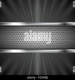 Alluminio metallico perforato e banner travi scure. Vettore di design in acciaio Illustrazione Vettoriale