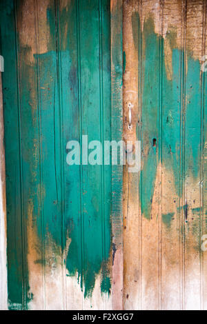 Vecchia porta di legno con peeling vernice verde Foto Stock