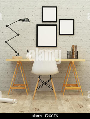 Camera di lavoro interior design 3D rendering Foto Stock