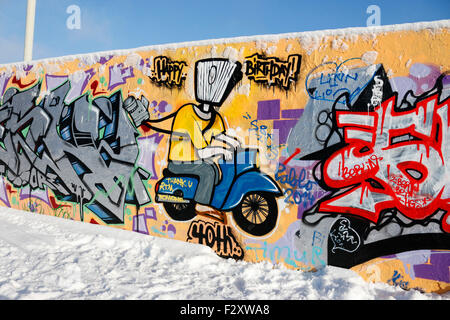 Winterimpressionen: Graffitiy, Mauerpark, Berlin-Prenzlauer Berg. Foto Stock