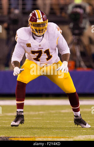 Settembre 24, 2015, Washington Redskins affrontare Trent Williams (71) in azione durante il gioco di NFL tra Washington Redskins e New York Giants a MetLife Stadium di East Rutherford, New Jersey. New York Giants ha vinto 32-21. Christopher Szagola/CSM Foto Stock