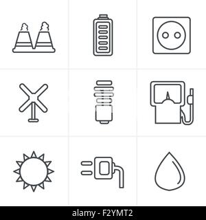Le icone della linea stile nero vettore eco energia set di icone su grigio Illustrazione Vettoriale