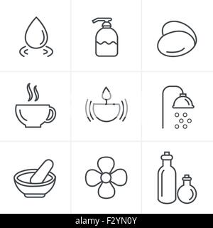 Le icone della linea Spa di stile set di icone, disegno vettoriale Illustrazione Vettoriale