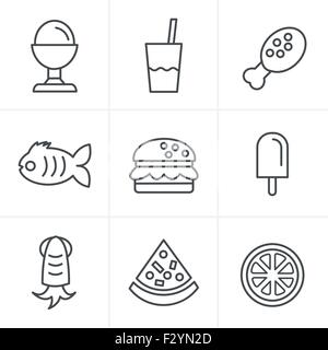 Le icone della linea alimentare stile set di icone, disegno vettoriale Illustrazione Vettoriale
