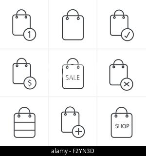 Le icone della linea Style Shopping bag icone su sfondo bianco. Illustrazione Vettoriale. Illustrazione Vettoriale