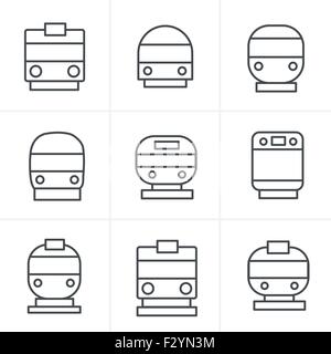 Linea stile le icone di set di icone di trasporto - treno e tram, illustrazione vettoriale Illustrazione Vettoriale