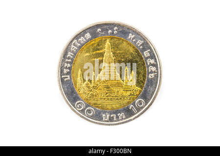 Dieci Thai baht coin su sfondo bianco Foto Stock