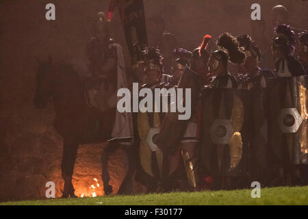 Cartagena, Spagna. Xxv Sep, 2015. La battaglia per la conquista di Qart Hadasht tra truppe Magon e le legioni di Scipione. Credito: ABEL F. ROS/Alamy Live News Foto Stock