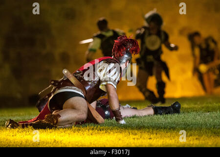 Cartagena, Spagna. Xxv Sep, 2015. La battaglia per la conquista di Qart Hadasht tra truppe Magon e le legioni di Scipione. Credito: ABEL F. ROS/Alamy Live News Foto Stock