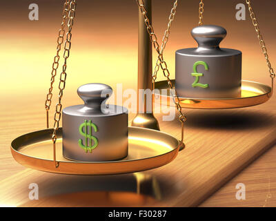 Scale di giustizia del peso di due valute. Percorso di clipping incluso. Foto Stock