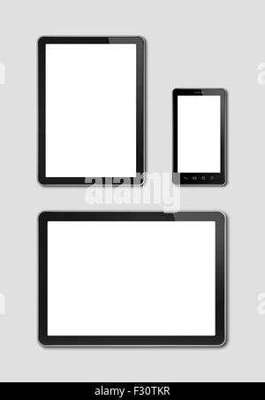 Smartphone e Tablet digitale pc modello mockup. sfondo grigio Foto Stock