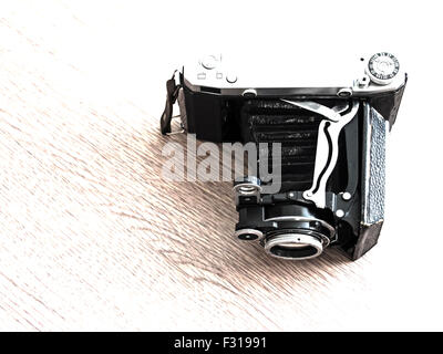 Un vecchio soffietto formato medio Film Camera vista da sopra Foto Stock