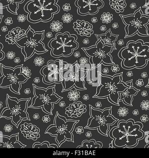 Seamless pattern . In bianco e nero con motivi floreali astratti sfondo . Illustrazione Vettoriale