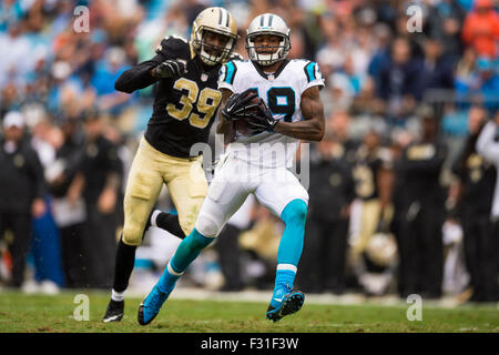 Carolina Panthers wide receiver Ted Ginn Jr (19) durante la NFL partita di calcio tra New Orleans Saints e Carolina Panthers Domenica, Sett. 27, 2015 a Charlotte, NC. Giacobbe Kupferman/CSM Foto Stock