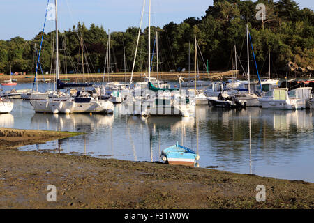 Vista di Riviere du Vincin a bassa marea da Presqu'ile de conleau, Vannes, Morbihan, in Bretagna, Francia Foto Stock