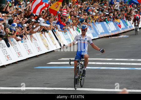 Ciclista slovacco Peter sagan vince il 2015 uci elite mondiale di ciclismo su strada i campionati di Richmond, Virginia. Foto Stock