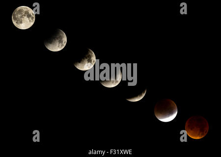 Inghilterra, Regno Unito. 27 Settembre, 2015. Eclissi lunare chiamato bloodmoon che mostra le fasi del credito di eclipse:Andy Myatt/Alamy Live News Foto Stock