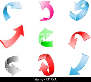 Diversi multi-colore 3d frecce isolati su sfondo bianco Illustrazione Vettoriale