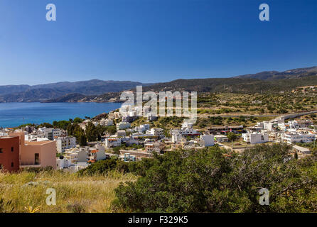Vista aerea di Agios Nikolaos, sul lato est di Creta, Grecia. Foto Stock