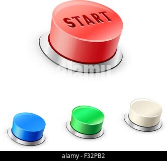 Il 3D mega round rosso, blu, verde e pulsanti bianchi su sfondo bianco Illustrazione Vettoriale