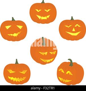 Impostare allegro e divertente arrabbiato zucche di Halloween. Illustrazione Vettoriale