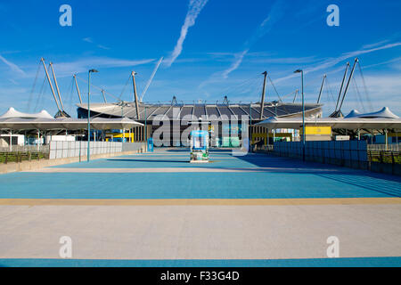 City of Manchester Stadium (comunemente noto come Etihad Stadium) nella Città dello Sport, Manchester, Regno Unito. Foto Stock