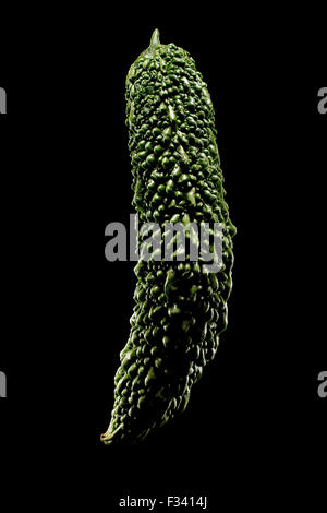 Isolato carne melone amaro puro su sfondo nero Foto Stock