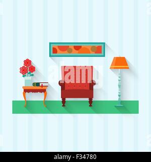 Soggiorno con mobili . Uno stile piatto illustrazione vettoriale. Illustrazione Vettoriale