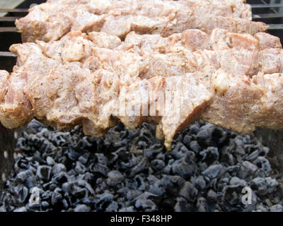 Processo di preparazione di un shish kebab, da non cotti al cotto Foto Stock