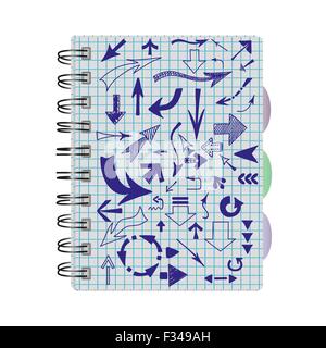 Le frecce disegnate a mano in un notebook in una cella. Illustrazione Vettoriale