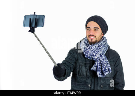 Uomo Barbuto prendendo un selfie Foto Stock