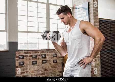 Uomo muscolare che esercitano con il manubrio Foto Stock
