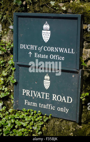 Ducato di Cornovaglia Ufficio immobiliari segno, Restormel, Nr Lostwithiel, Cornwall, Regno Unito Foto Stock