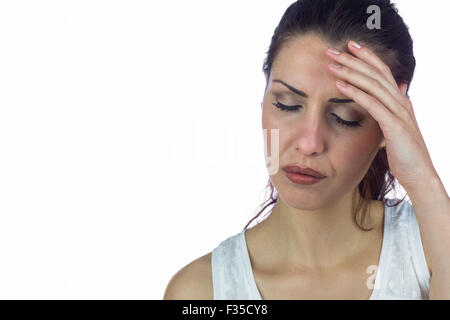 Close-up di bella donna avente mal di testa Foto Stock