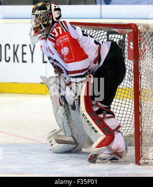 Sett. 29, 2015 - Ingolstadt, Baviera, Germania - portiere Johan GUSTAFSSON (Goeteborg), .Ice Hockey Hockey Champions League CHL,ERC Ingolstadt vs Froelunda Goteborg, Ingolstadt, Saturn-Arena,Settembre 29th, 2015, nel primo knock out round della CHL vince Ingolstadt contro Goeteborg nel primo match 4:2 (credito Immagine: © Wolfgang Fehrmann/Wolfgang Fehrmann via ZUMA filo) Foto Stock