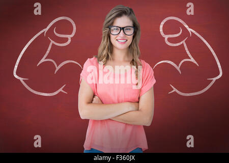 Immagine composita di pretty geeky hipster sorridente in telecamera Foto Stock