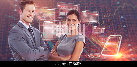 Immagine composita di sorridere colleghi d'affari sorridente in telecamera Foto Stock