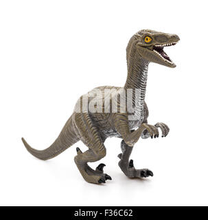 Giocattolo Deinonychus su sfondo bianco Foto Stock