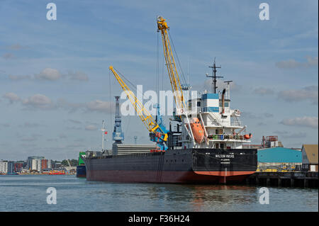 Il bulk carrier Wilson vivaio del carico alla scogliera Quay dock sul fiume til Orwell,Ipswich,UK Foto Stock