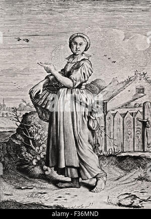 Abbigliamento e modi della nobildonna e contadine 1621 Adriaen Jacobsz Matham 1599-1660 dopo Dirck Hals 1591-1656 e Willem Buytewech Pietersz 1592-1624 Paesi Bassi olandese Incisione Incisione Foto Stock