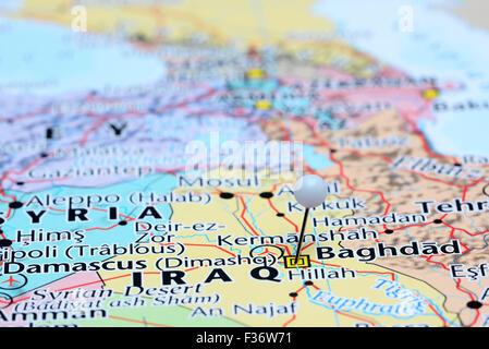 Baghdad imperniata su una mappa di Asia Foto Stock