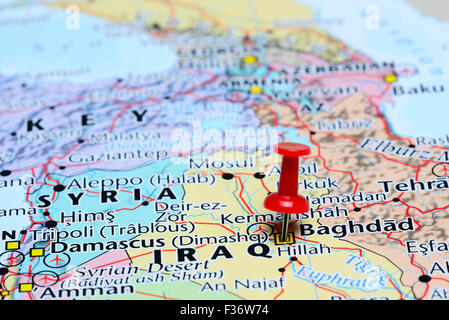 Baghdad imperniata su una mappa di Asia Foto Stock