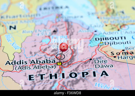 Addis Abeba imperniata su una mappa di Asia Foto Stock