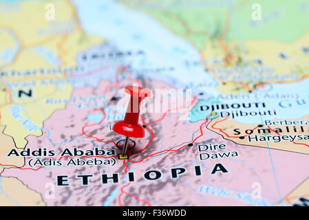 Addis Abeba imperniata su una mappa di Asia Foto Stock