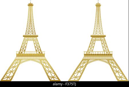 Golden Torre Eiffel in effetto e stile piatto Illustrazione Vettoriale