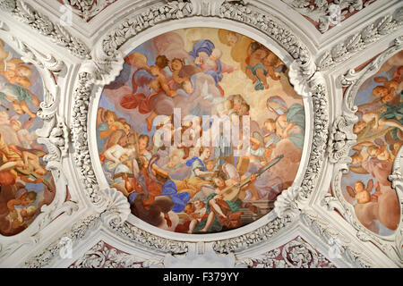 Soffitto dipinto dettaglio, Cattedrale di Santo Stefano, Passau, Bassa Baviera, Baviera Foto Stock