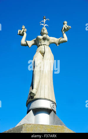 Port-figura Imperia, re Sigismondo sulla destra e il papa Martino V sulla sinistra, di Costanza e il Lago di Costanza, Baden-Wuerttemberg Foto Stock